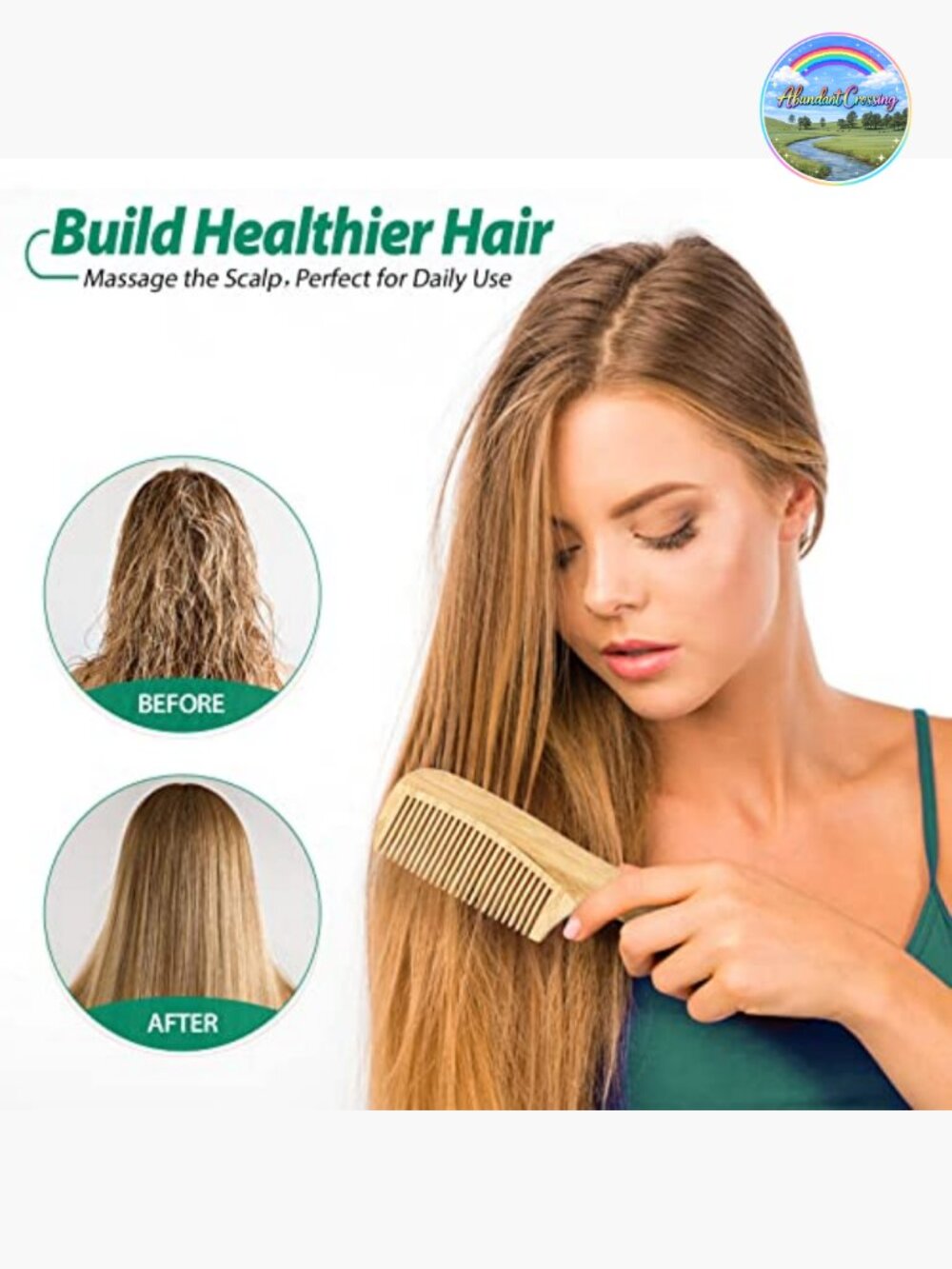 5 Bamboo Anti-Static Hair Combs Set: Wide Tooth, Rat Tail, Fine Tooth for - Picture 5 of 6